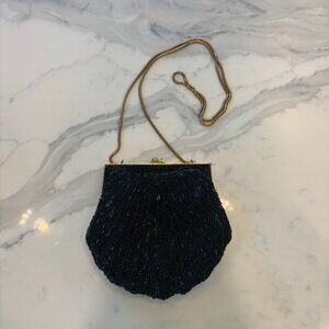 Vintage Black Beaded Shell Mini Purse